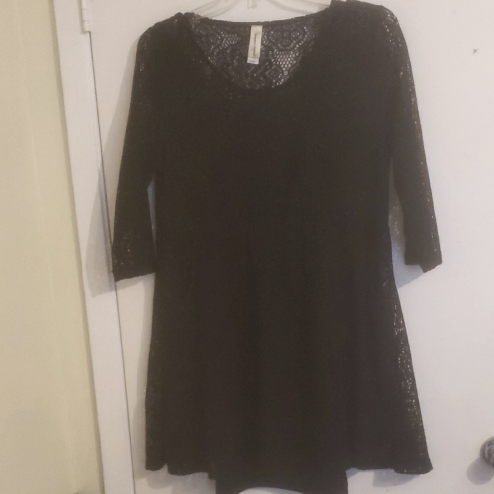 Decorated Originals S Length Black Lacy Dress, Empire Waist, Black Slip Under L